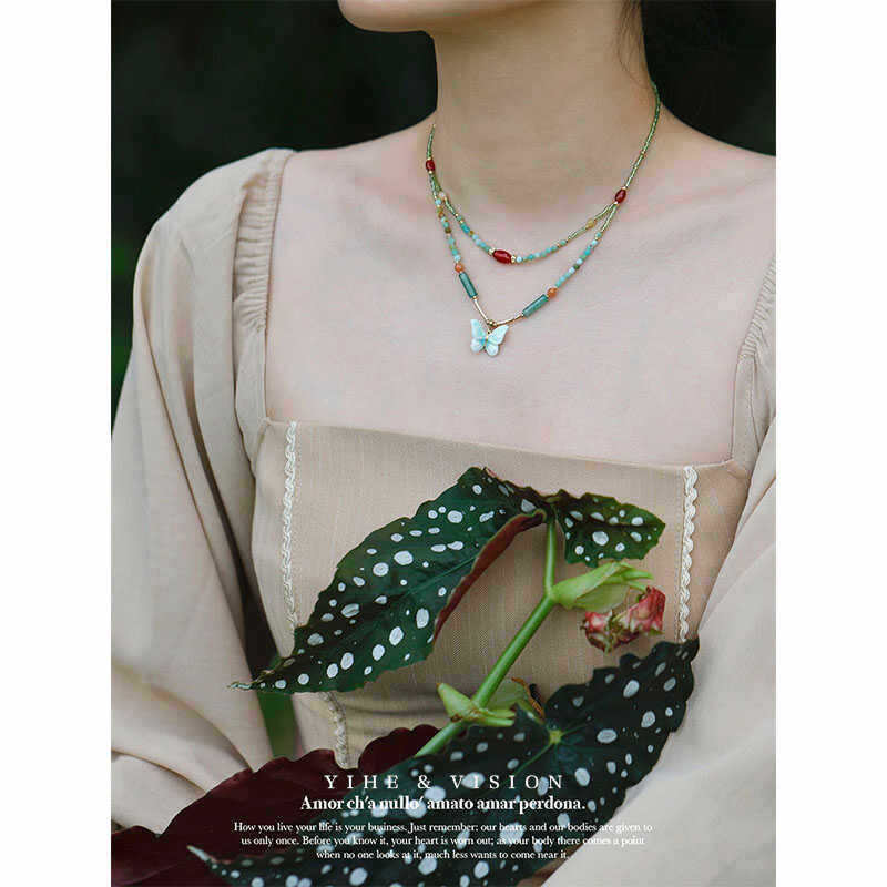 Handmade Ceramic Necklace "Layered Butterfly"