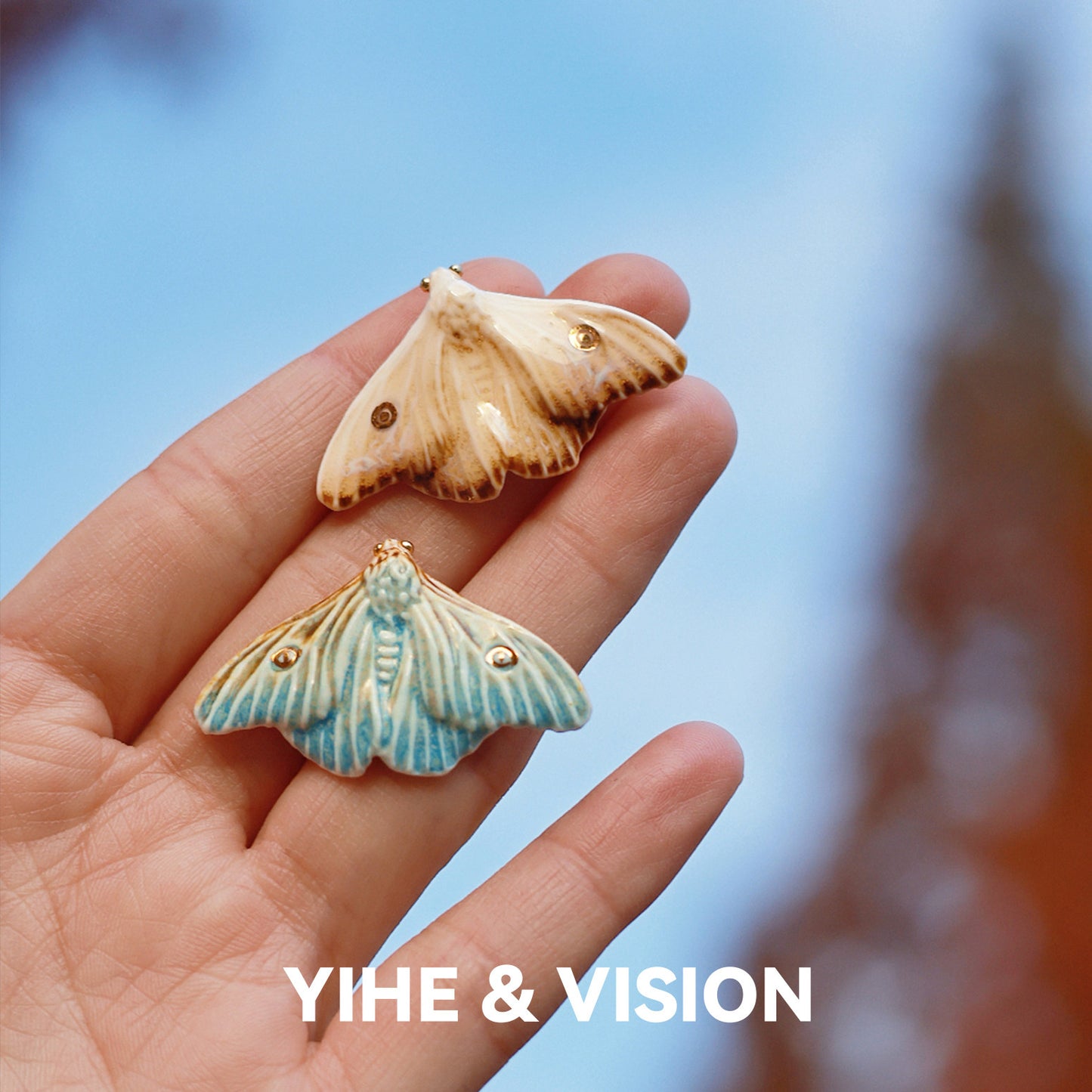 Handmade Ceramic Earrings "Moth Wing Stud"