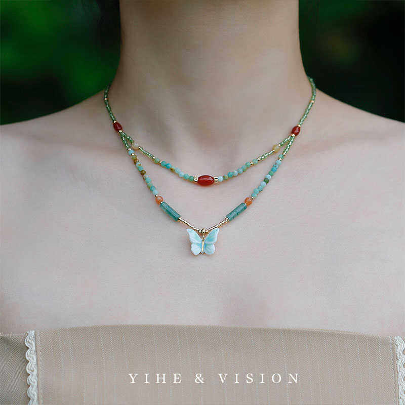 Handmade Ceramic Necklace "Layered Butterfly"