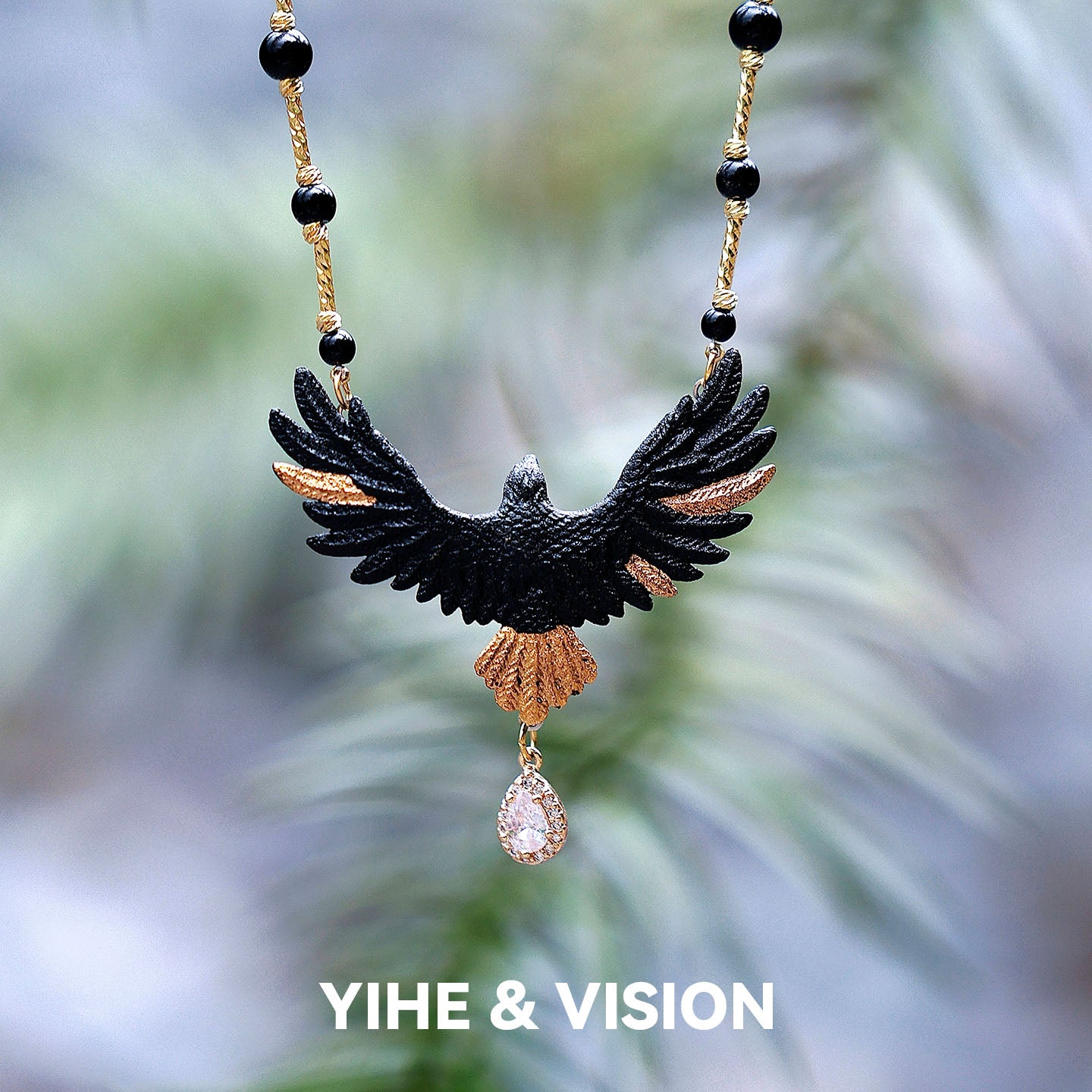 Handmade Ceramic Necklace "Black Eagle"