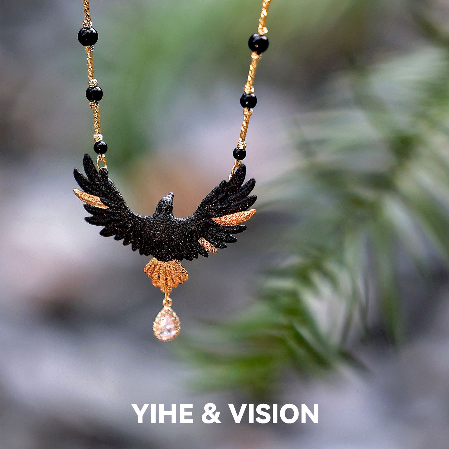Handmade Ceramic Necklace "Black Eagle"