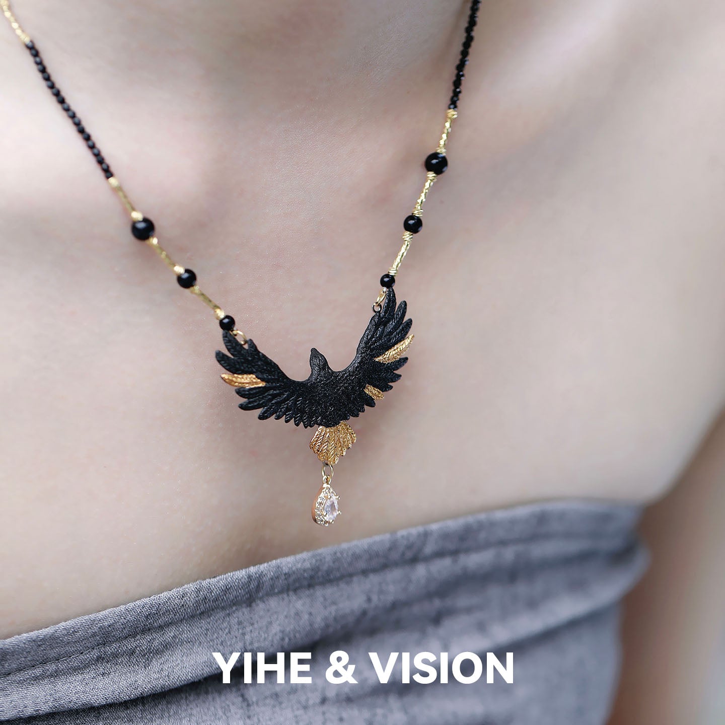 Handmade Ceramic Necklace "Black Eagle"