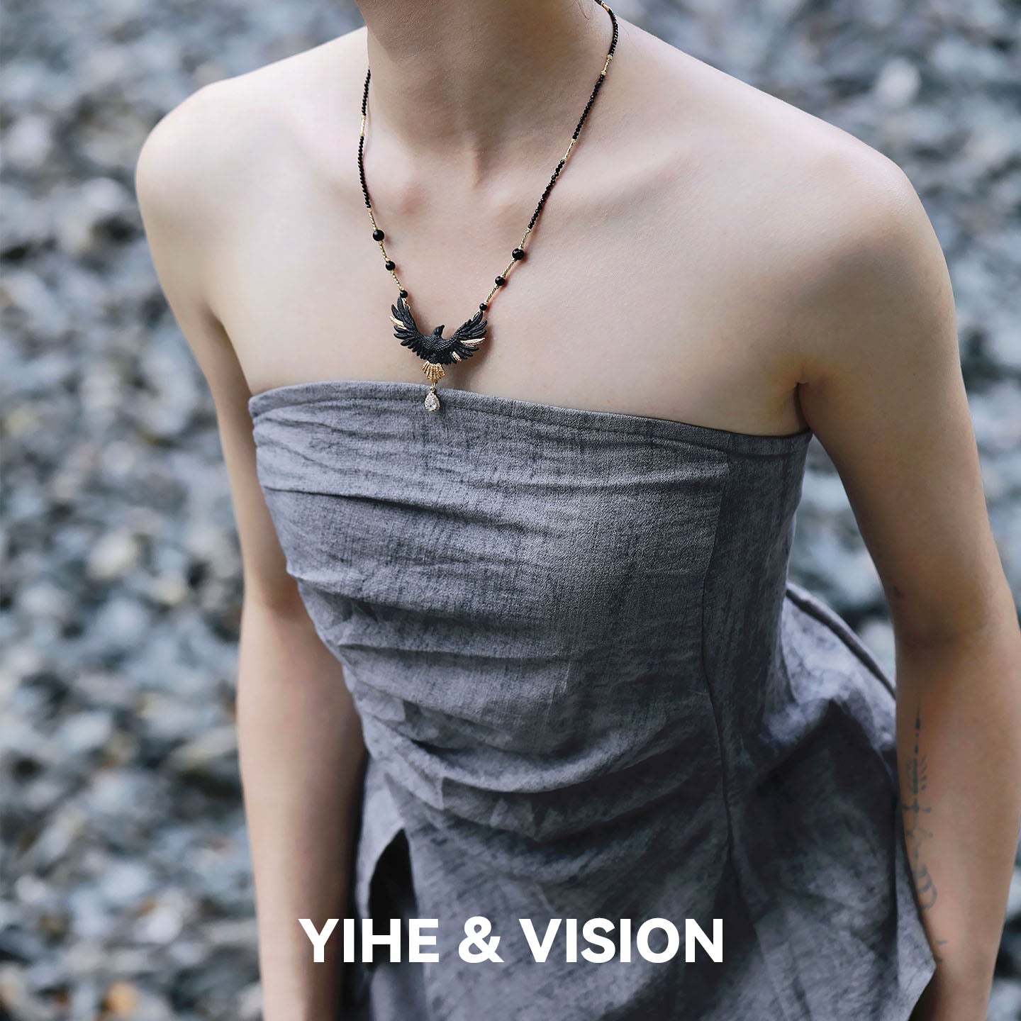Handmade Ceramic Necklace "Black Eagle"