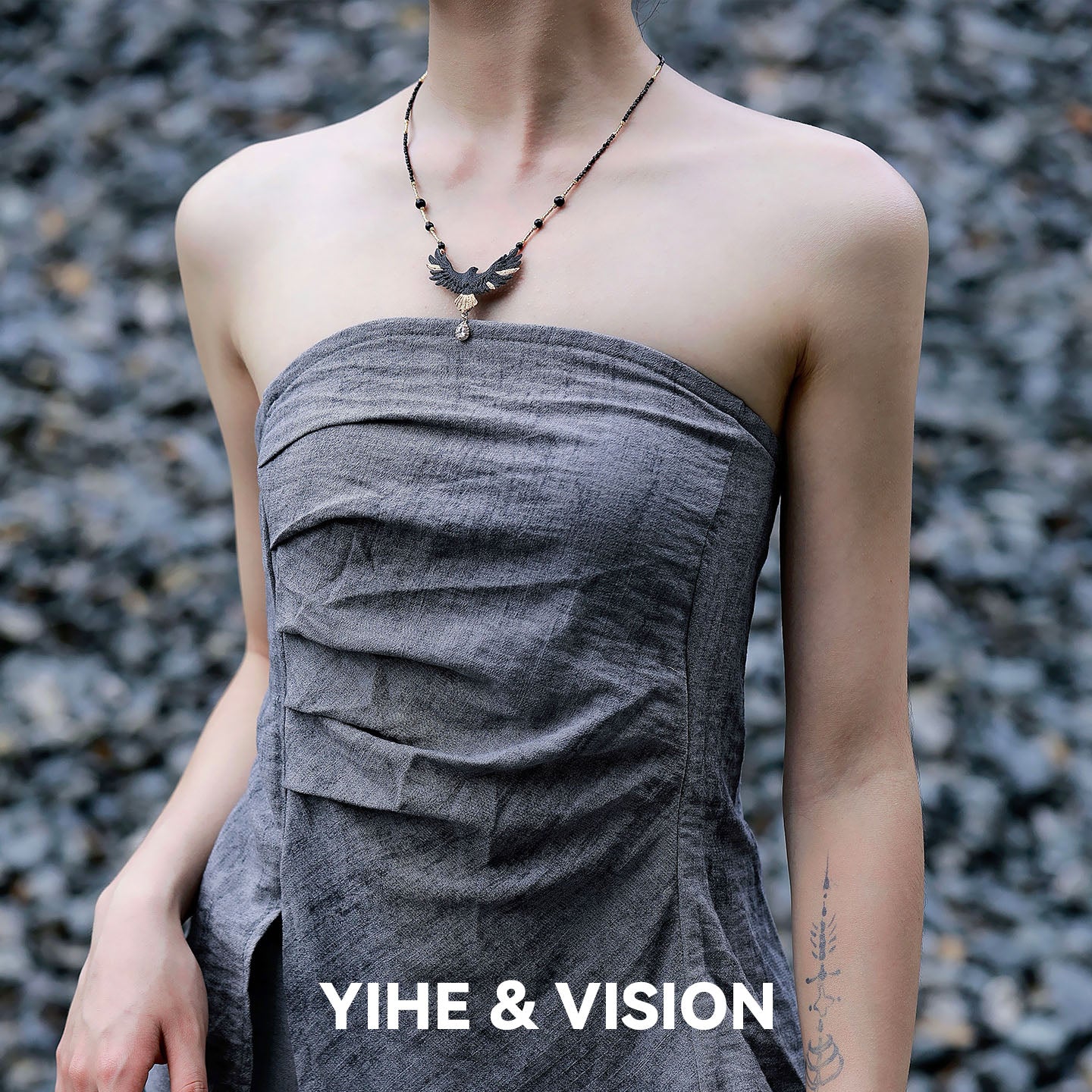 Handmade Ceramic Necklace "Black Eagle"