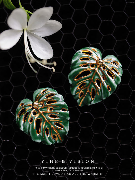 "Monstera Leaf" Ceramic Earrings