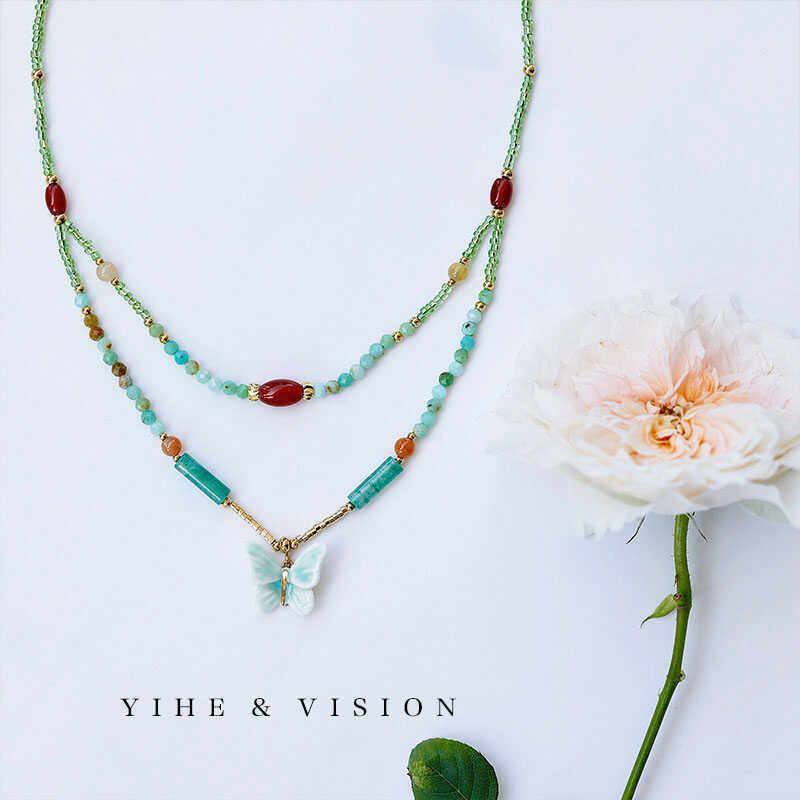 Handmade Ceramic Necklace "Layered Butterfly"