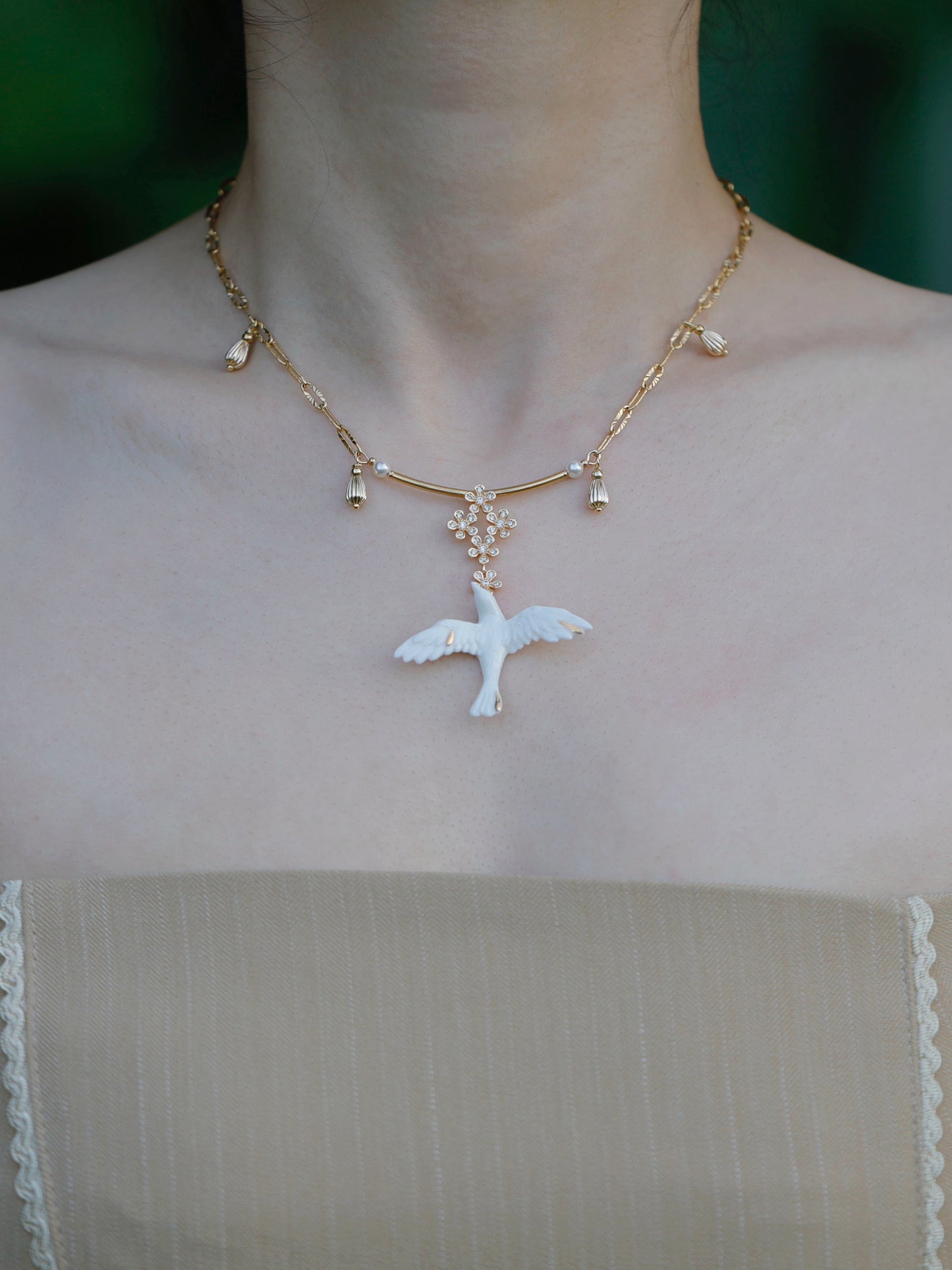 Handmade Ceramic Necklace "Blossoming Bird"