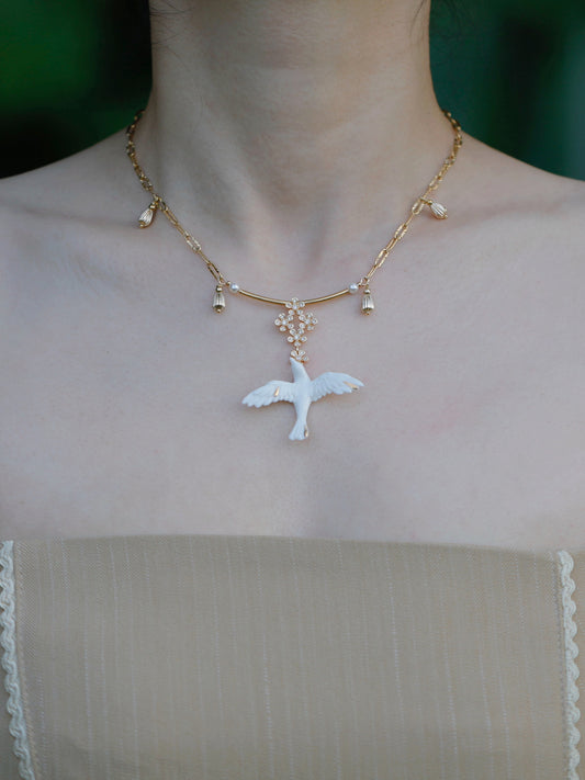 "Blossoming Bird" Ceramic Necklace