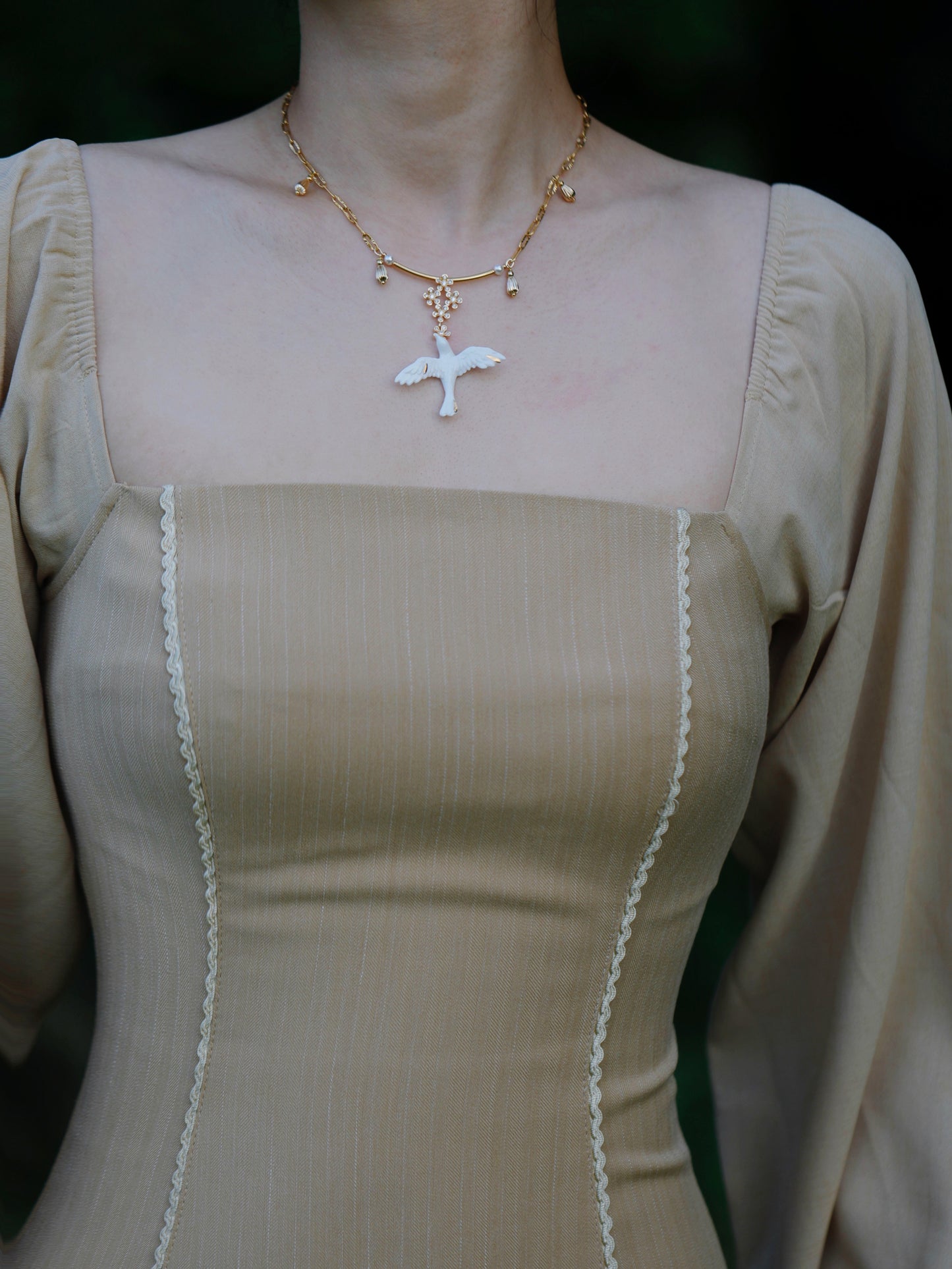 Handmade Ceramic Necklace "Blossoming Bird"